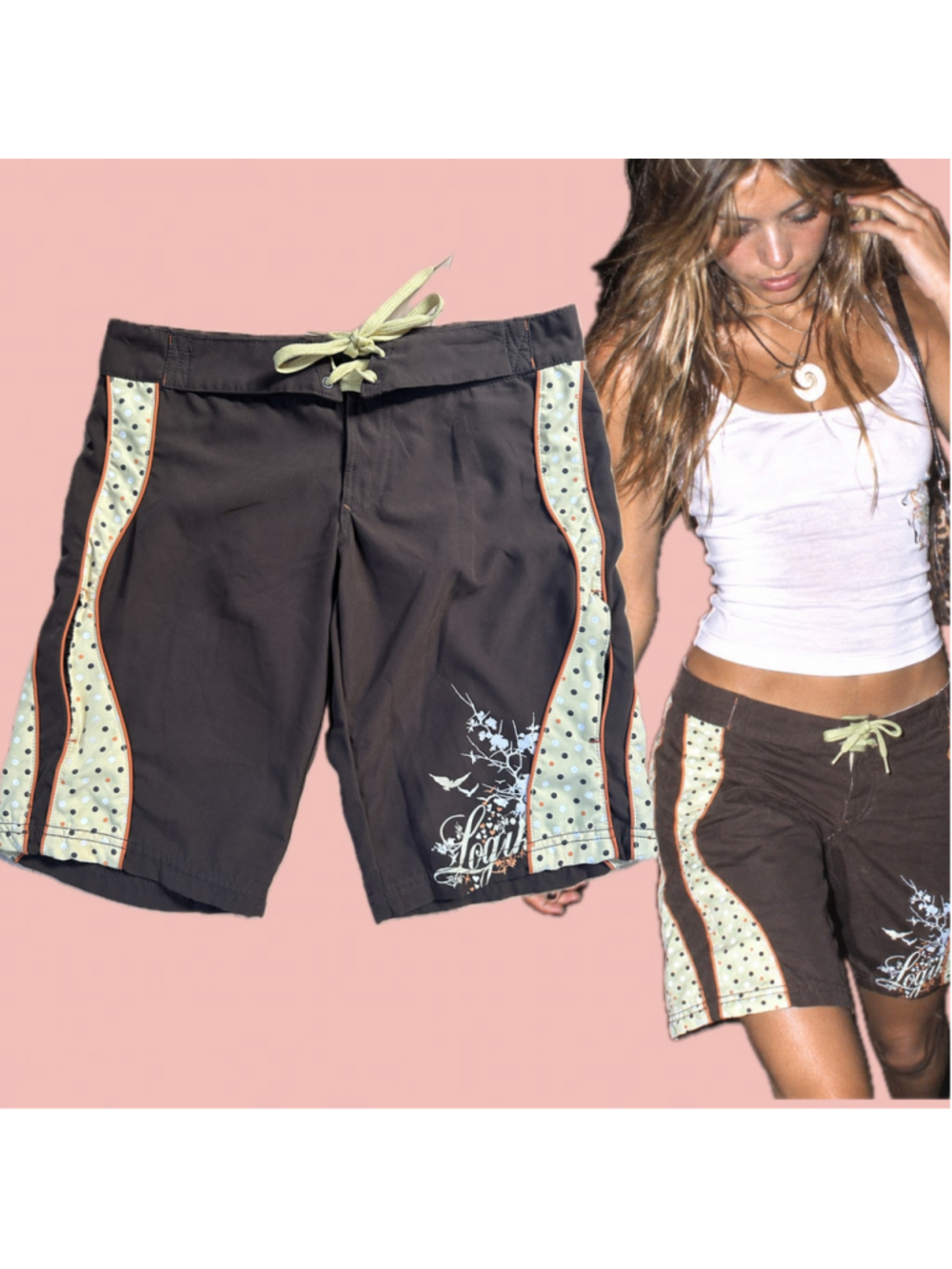 Deadstock Y2K Logik Brown Surf Board Shorts